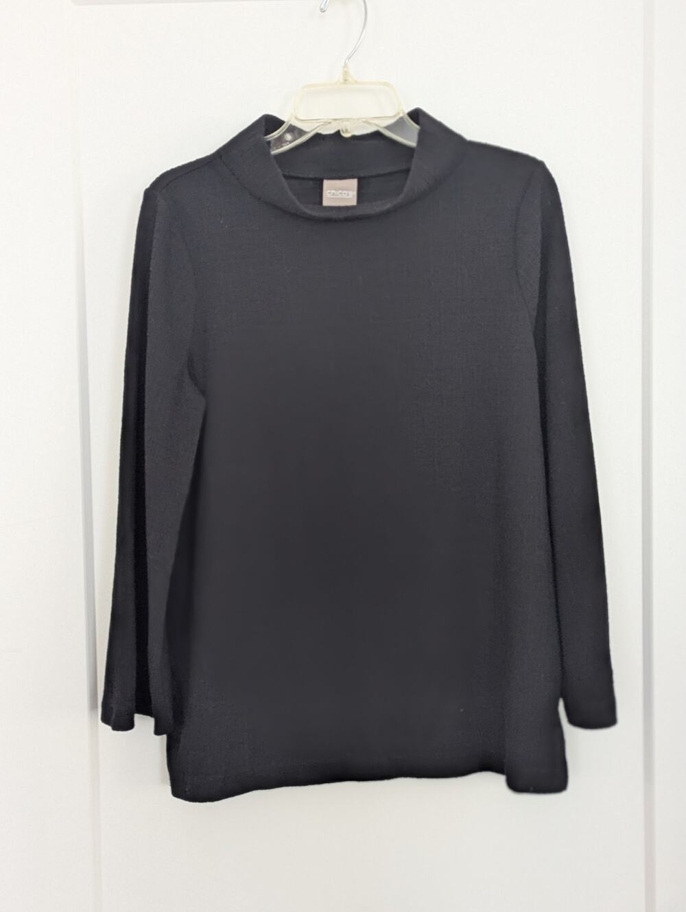 Chicos Size 1(8/10 Medium) Black Mock Neck LS Tunic Top Thick Normcore Preppy